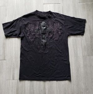 Avirex Studded Faux Leather Cross Tshirt Size M